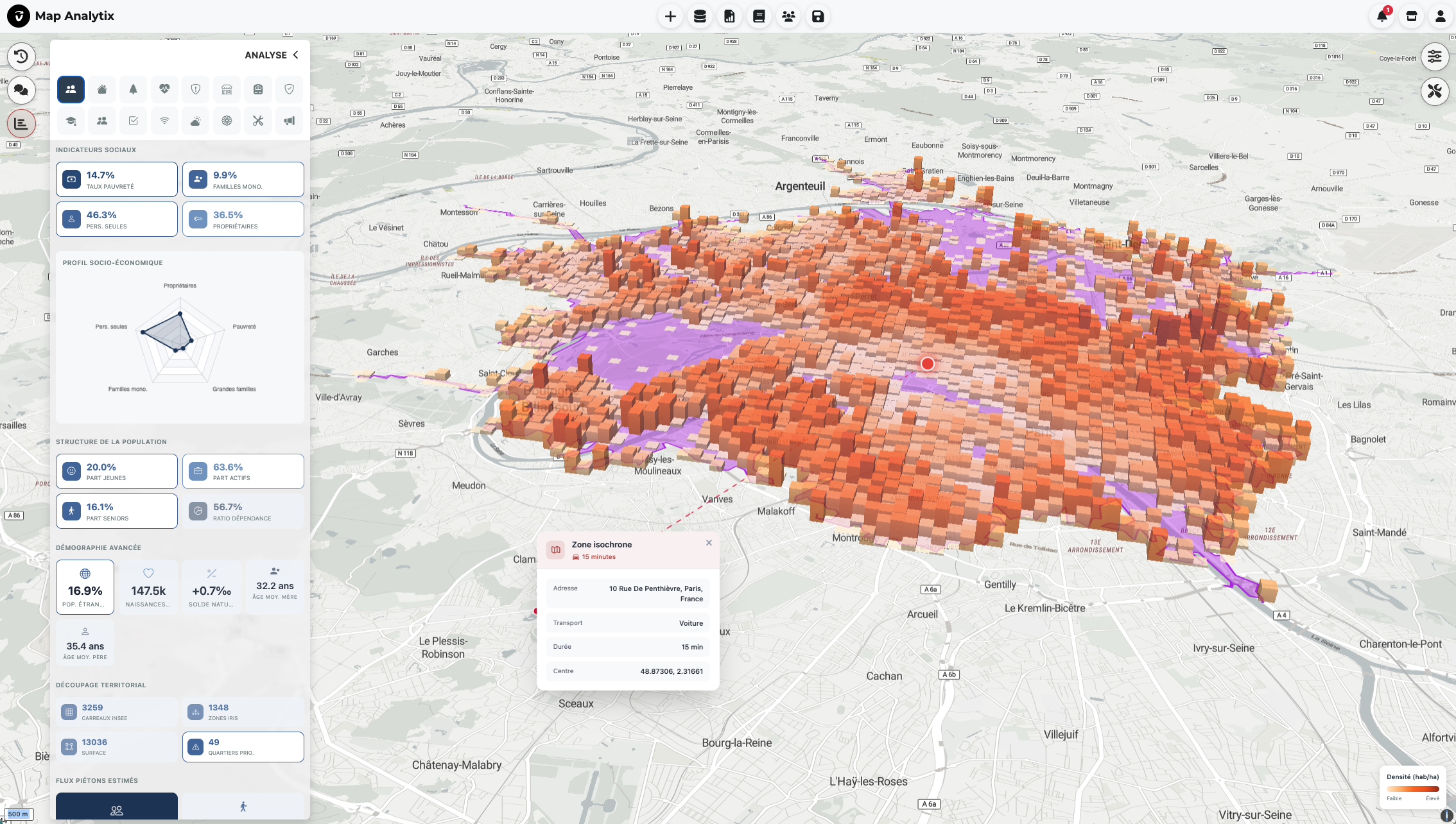 Interface Map Analytix - Analyse de zone de chalandise